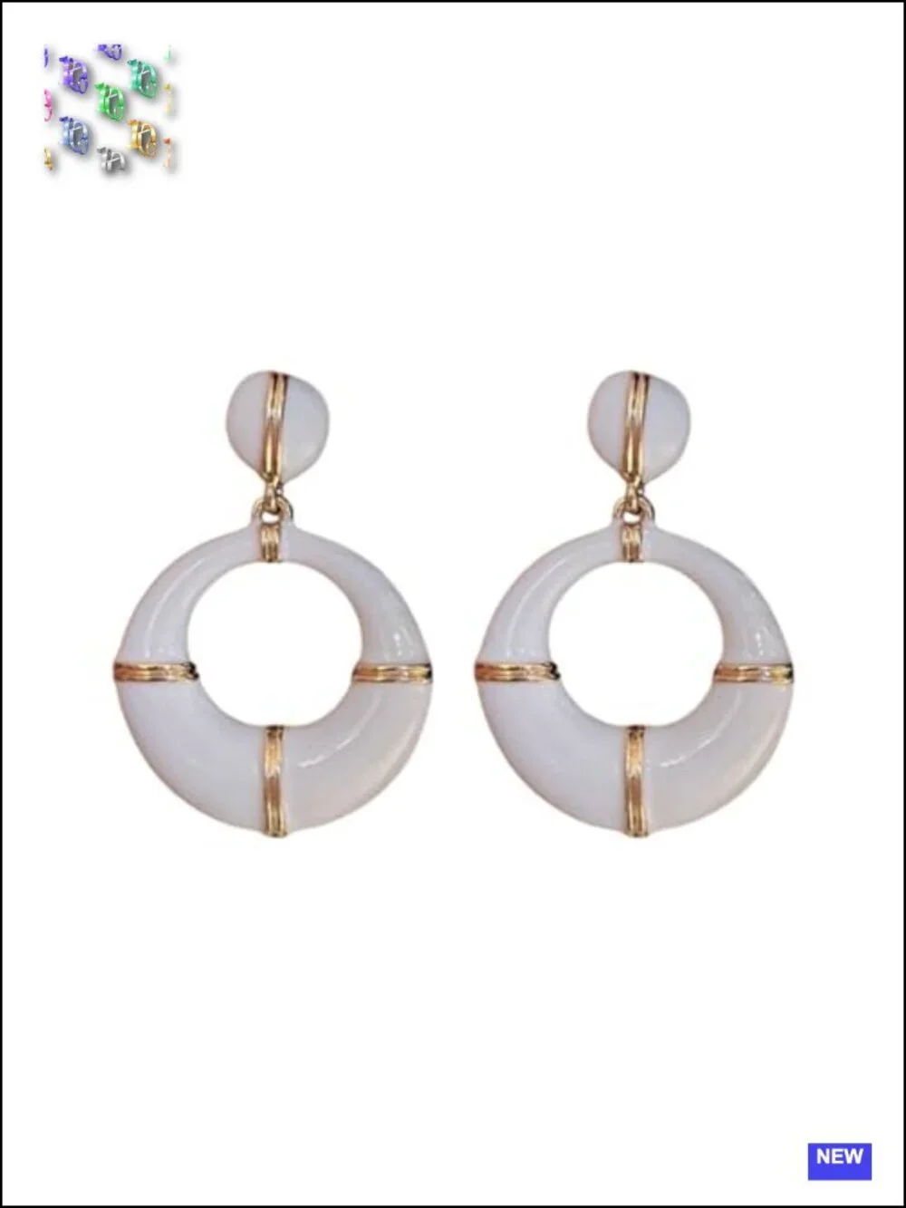Retro Enamel & Gold-Tone Circular Drop Earrings, Bold Geometric Dangle